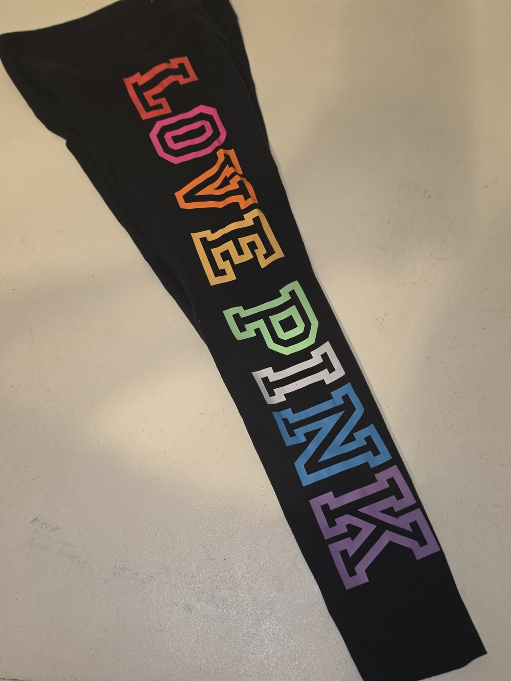 Love Pink Kids Black Leggings with Rainbow Lettering